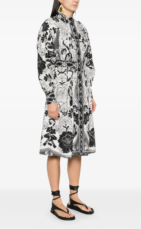 Farm Rio Flower Leopards Collarneck Midi Dress in Off-White size XS