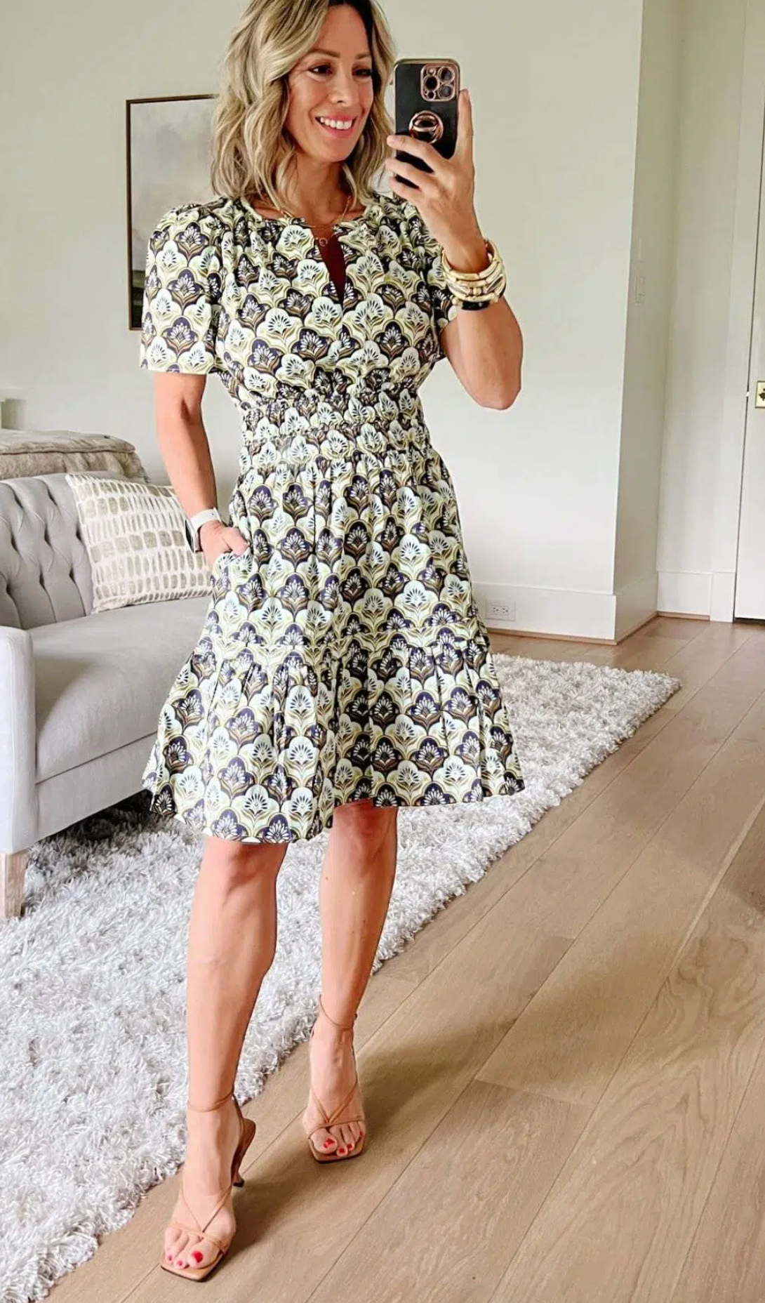 Anthropologie Somerset Mini Dress Khaki Print size S