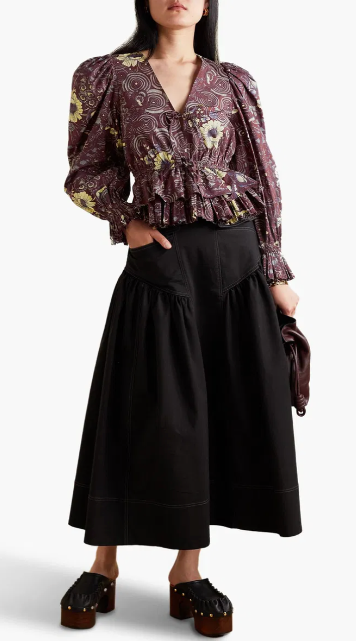 Ulla Johnson Ren Ruffled Printed Cotton Blouse size 4