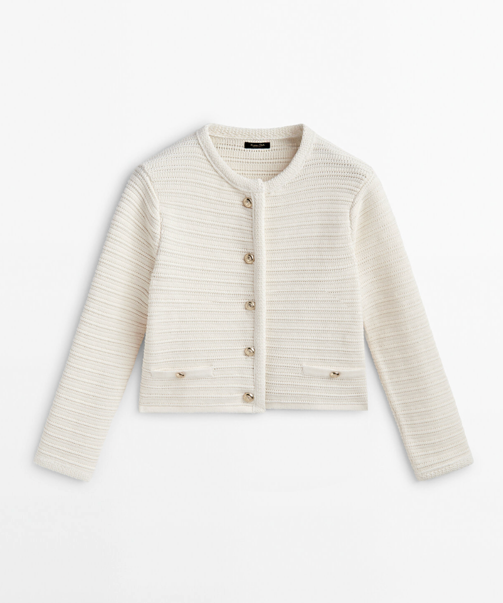 Massimo Dutti Textured Knit Cardigan With Gold Buttons size S