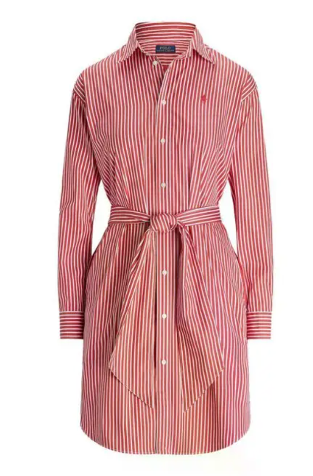 Polo Ralph Lauren Midi Shirt Dress Red Stripe size 4