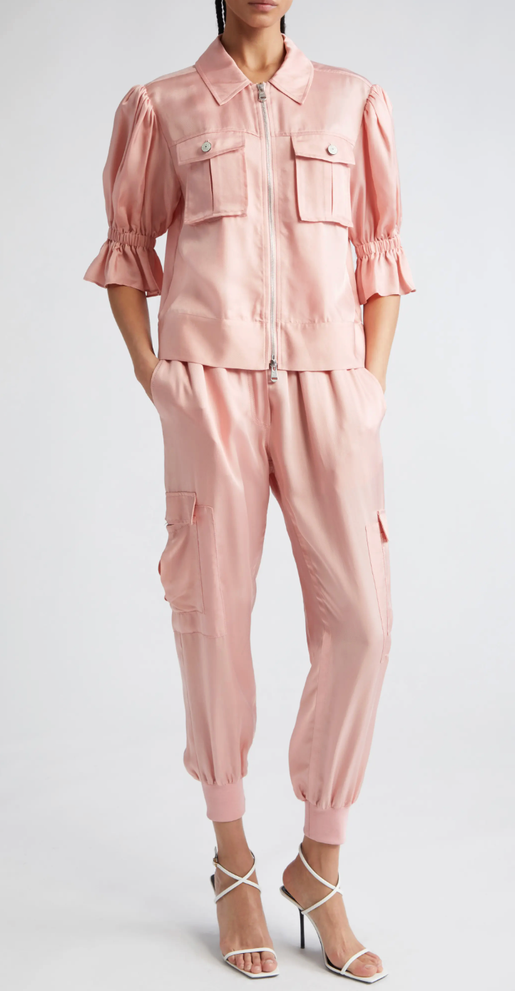 Cinq a Sept Holly Ruffle Sleeve Jacket and Giles Cargo Joggers size XS