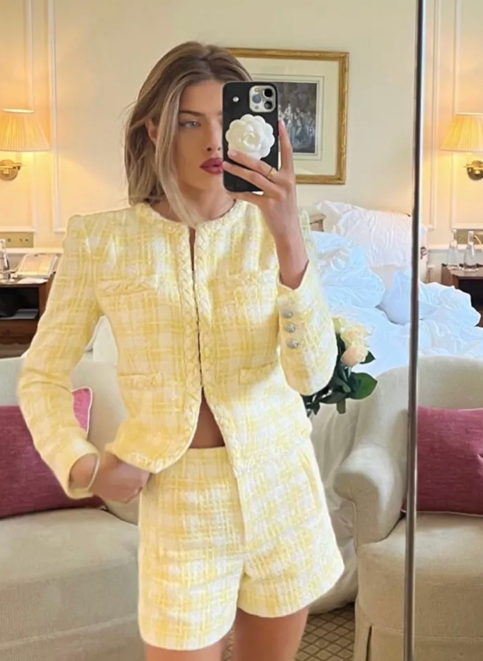 Veronica Beard Bryne Tailored Yellow Check Tweed Jacket size 2