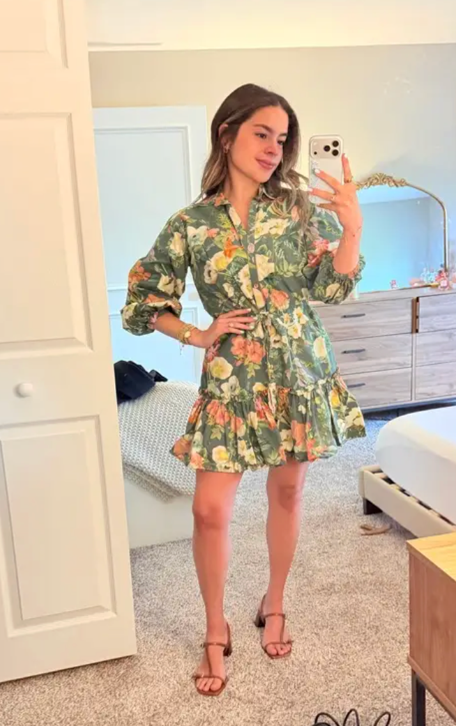 Cara Cara Robin Floral Mini Dress in Green size M