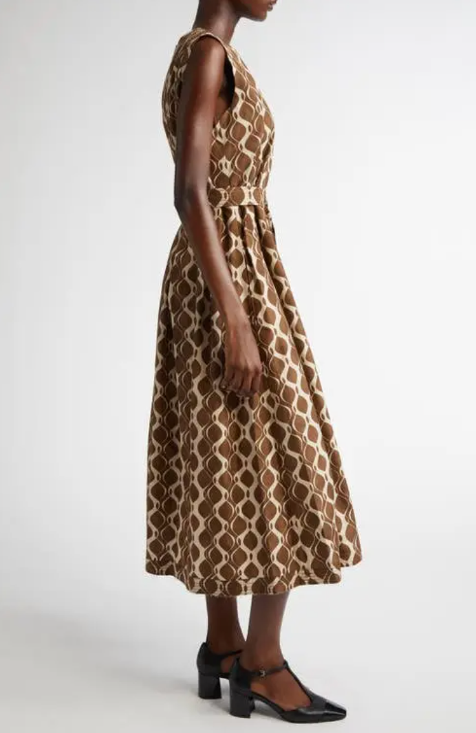 Max Mara Amati Print Poplin Midi Dress in Ecru size 6