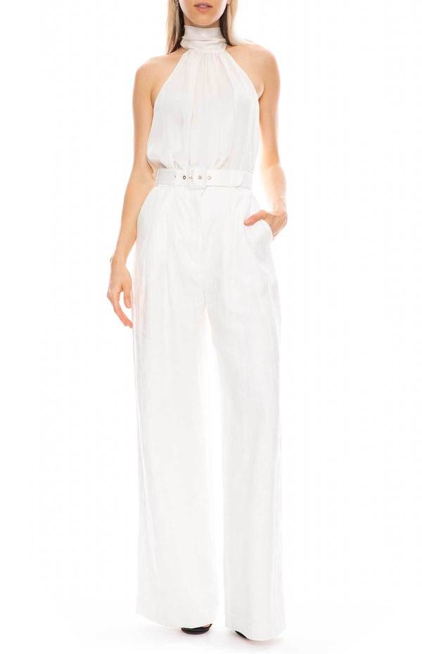 Zimmermann Wavelength Linen Wide Leg Trouser Ivory size US 8
