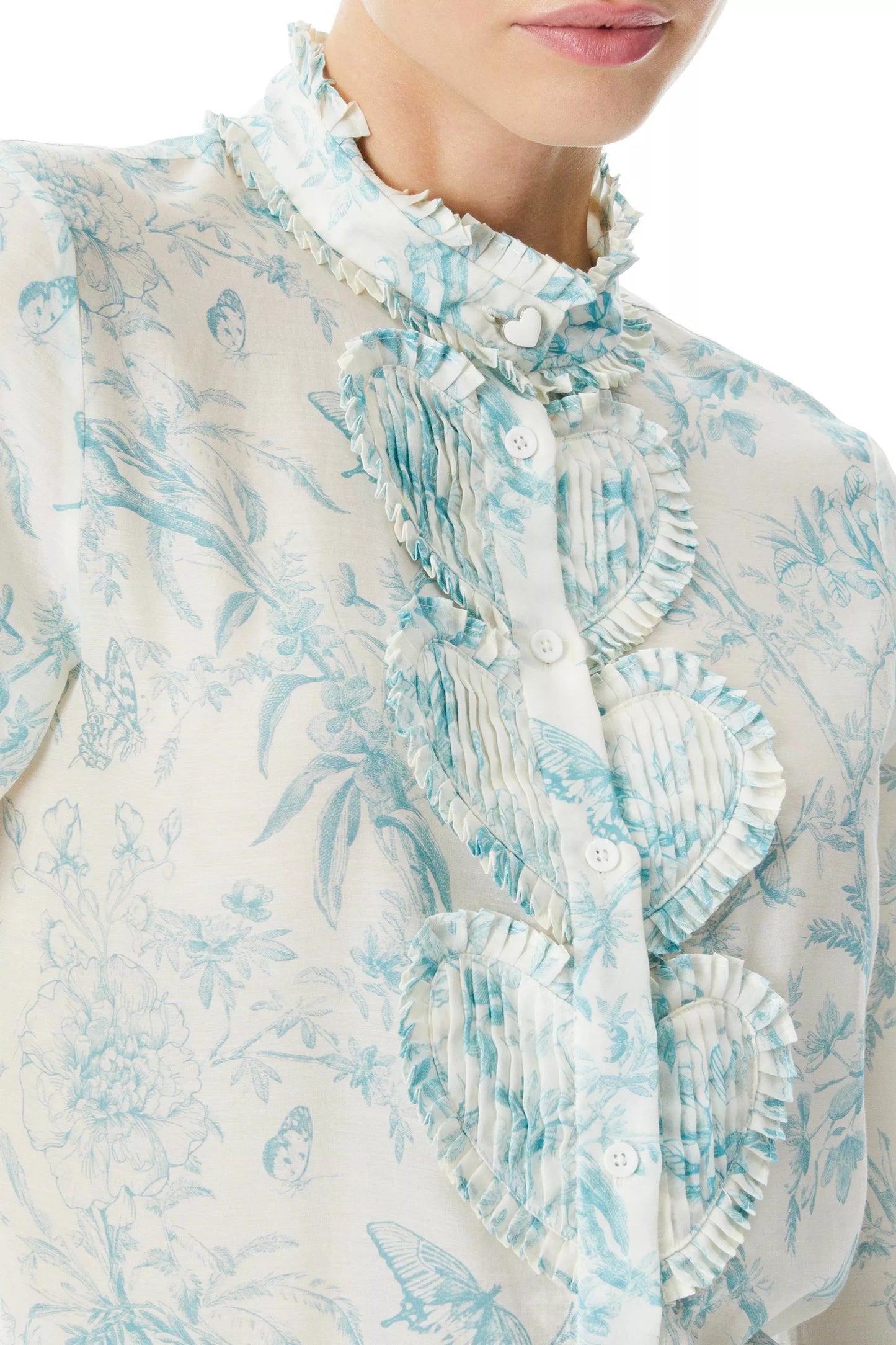 Alice and Olivia Kurt Ruffled Blouse Cream Light Blue size S
