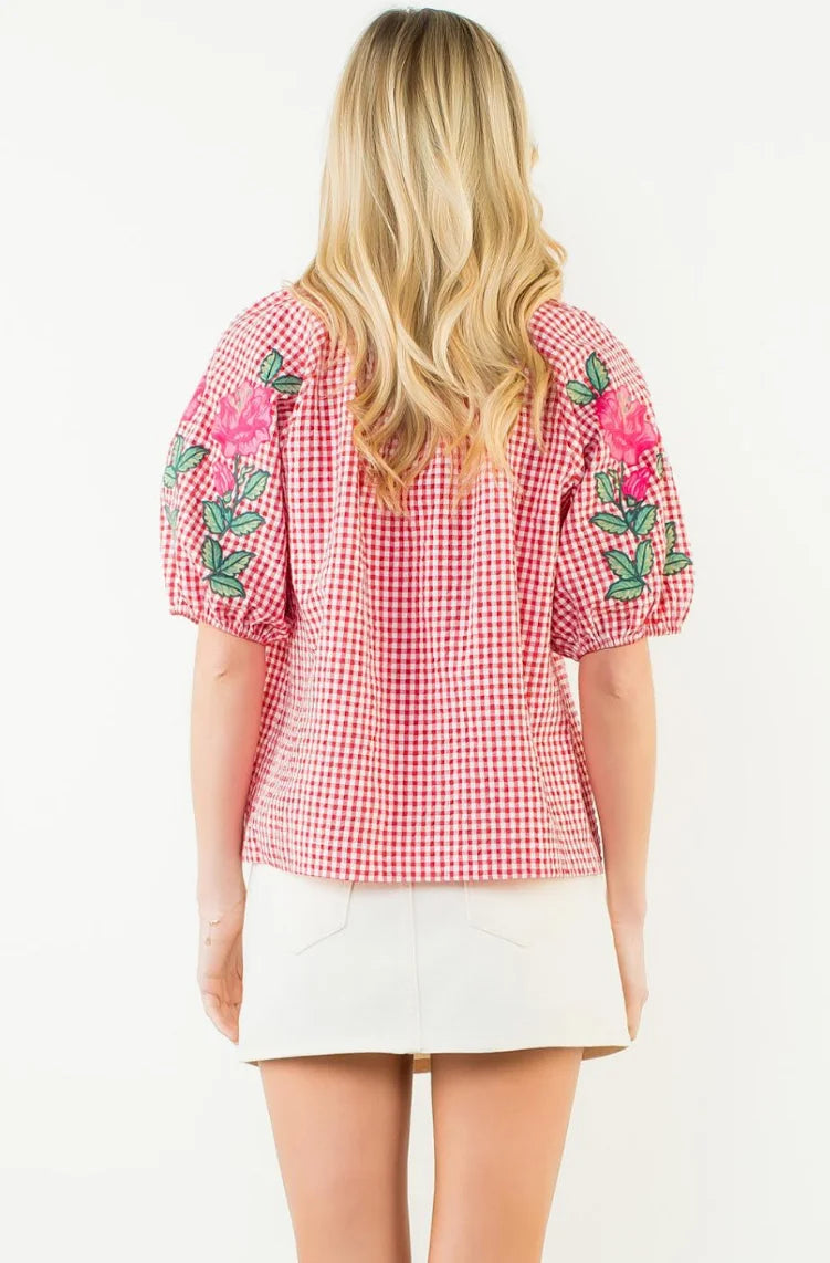 THML Gingham Detail Sleeve Top size S