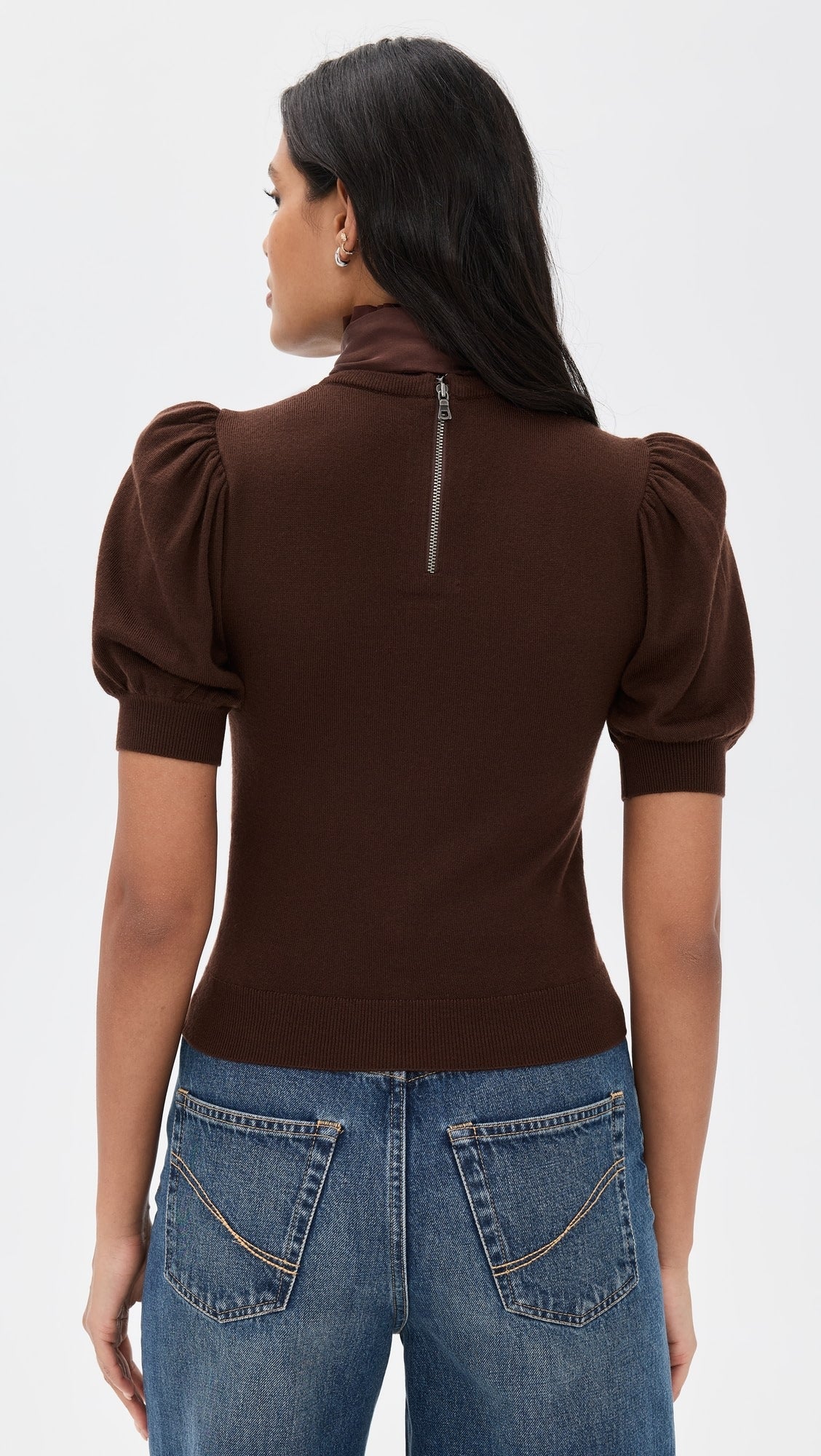 Alice and Olivia Chase Puff Sleeve Ruffle Neck Sweater size XS