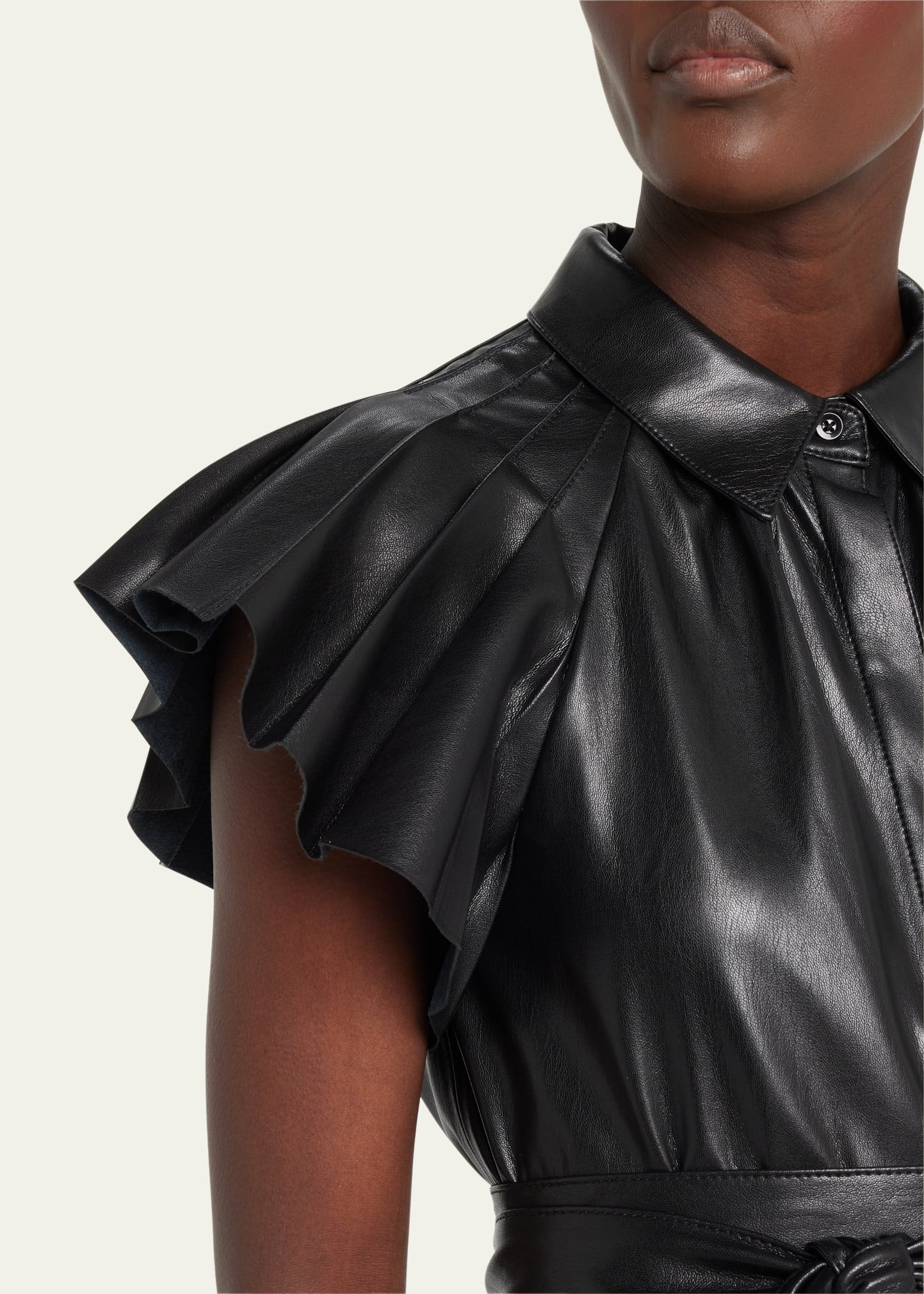 Alice and Olivia McKell Vegan Leather Flutter-Sleeve Mini Dress size 2
