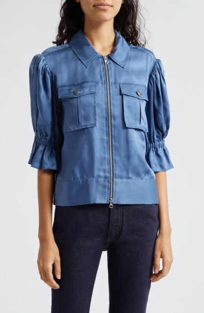 Cinq a Sept Holly Ruffle Sleeve Jacket In Indigo and Giles Cargo Joggers size M