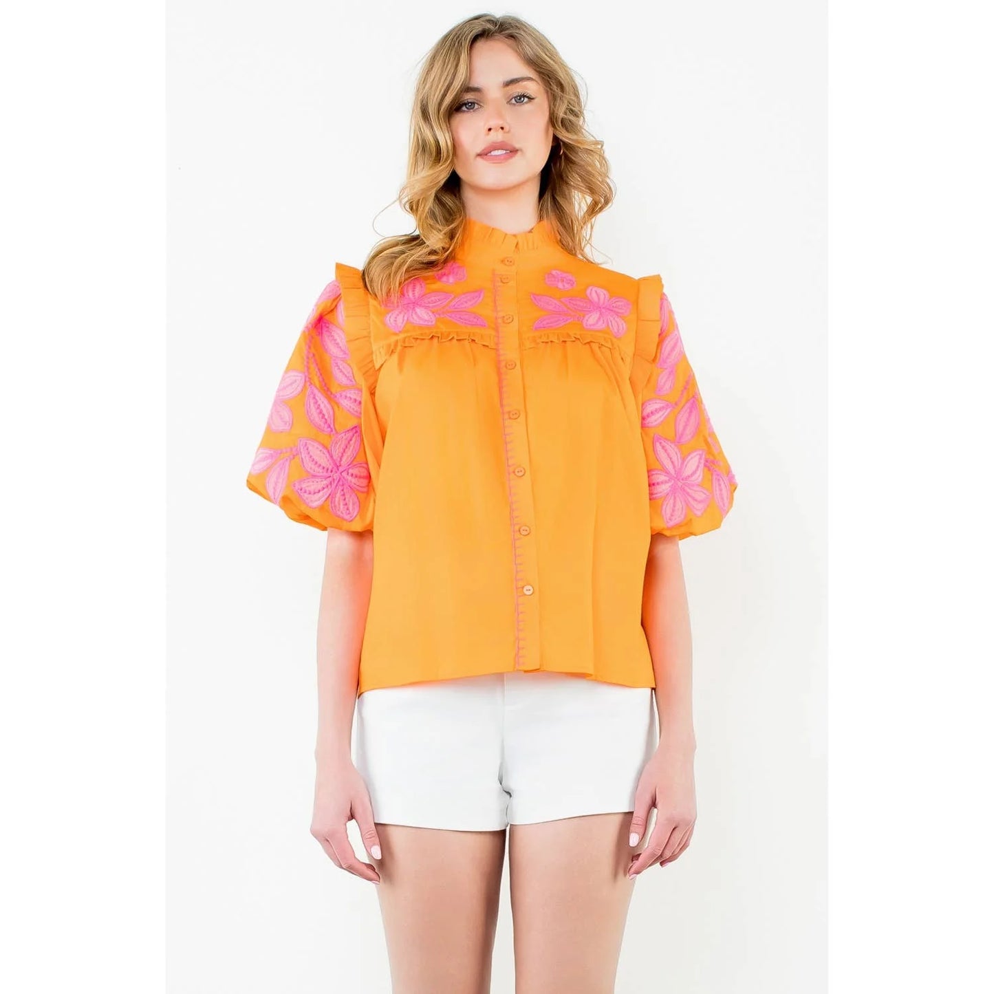 THML Brynn Orange Embroidered Top size XS