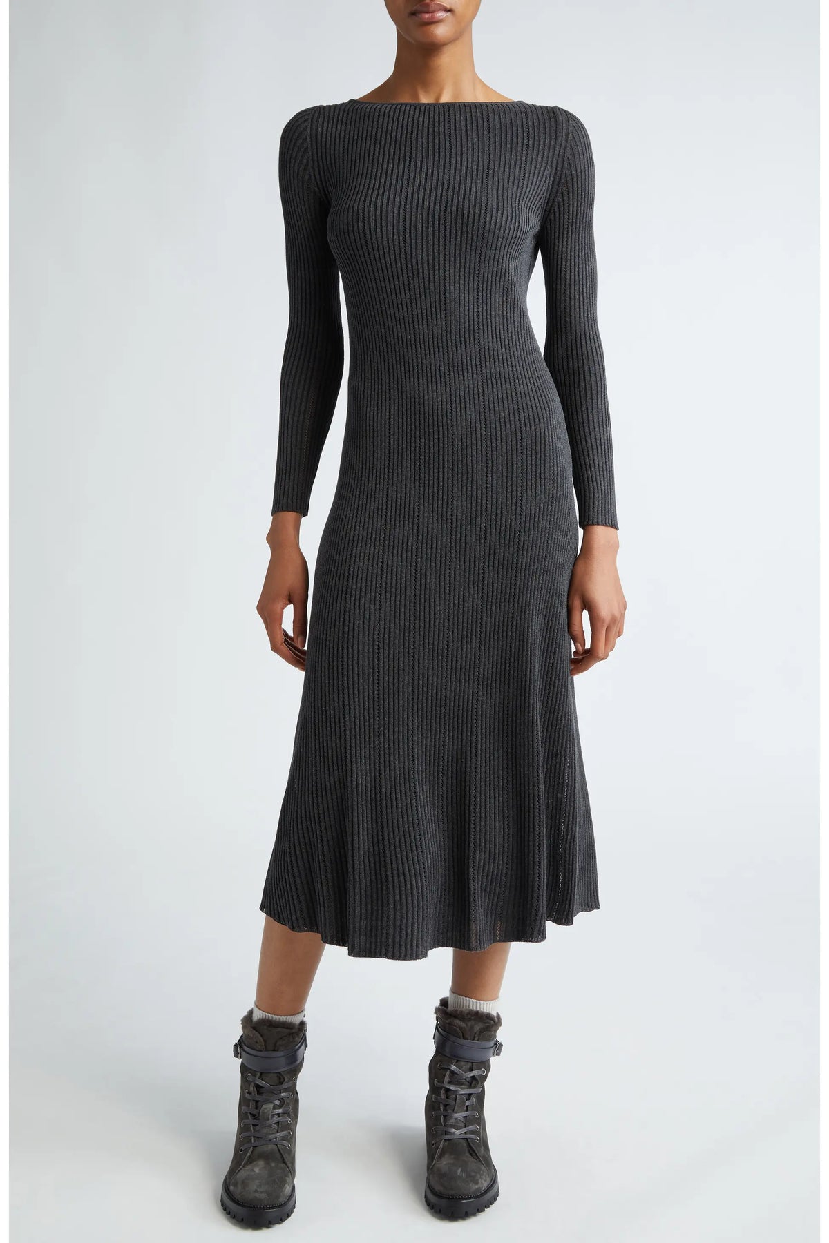 Eleventy Ribbed Long Sleeve Silk Blend Sweater Dress size L