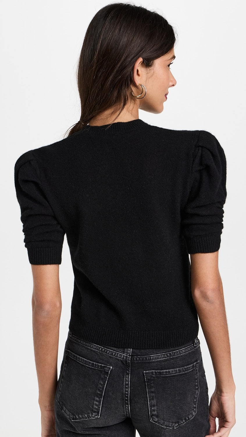 Frame Ruched Sleeve Cashmere Sweater Noir size S