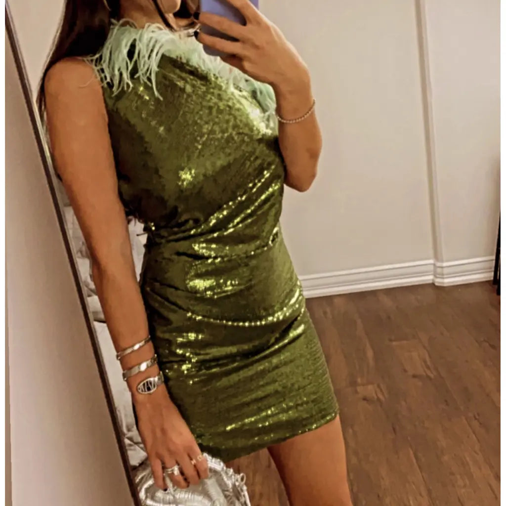Nervi Green Glitter Mini Dress size 44 US 8