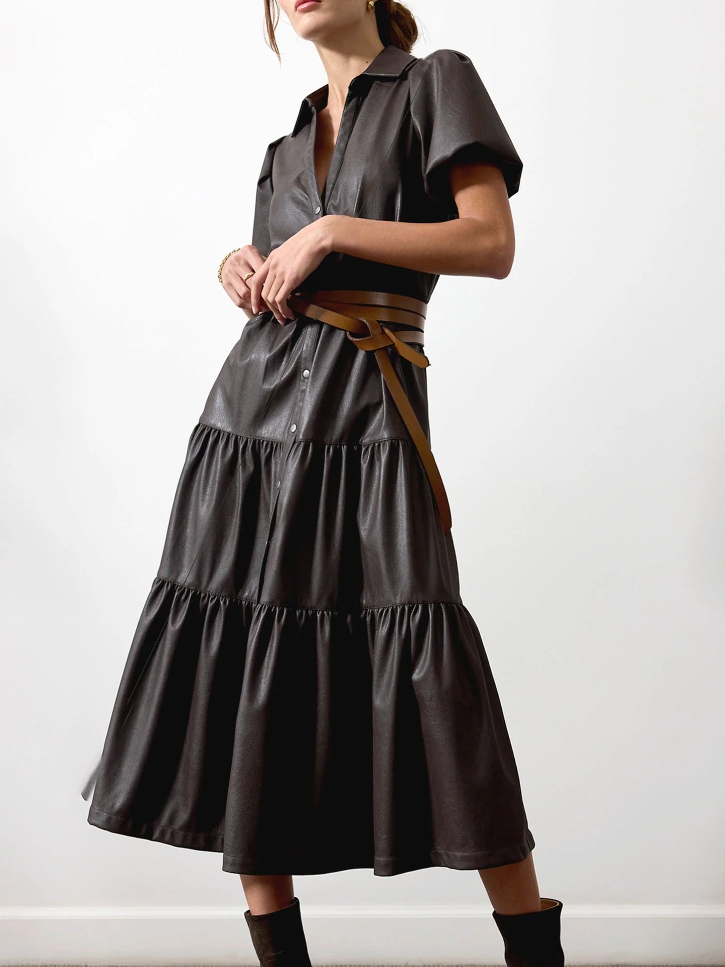 Brochu Walker The Havana Vegan Leather Dress in Timber Brown size L