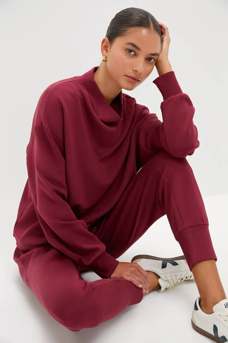 Varley The Betsy Sweat Sweater and Slim Cuff Pants 27.5" in New Maroon size L