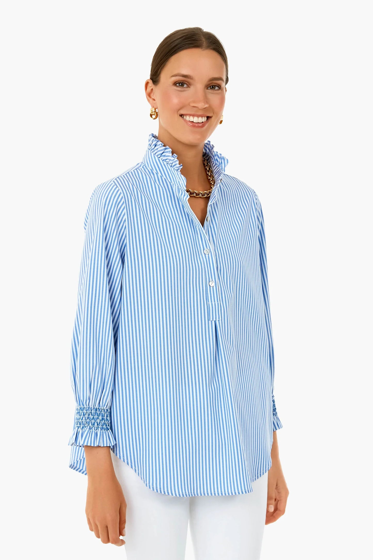 Tuckernuck Blue and White Stripe Teagan Popover Top size L