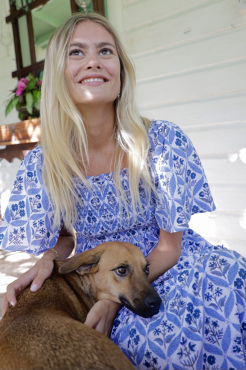 Pink City Prints Lolita Long Dress in Sky Trellis size XS