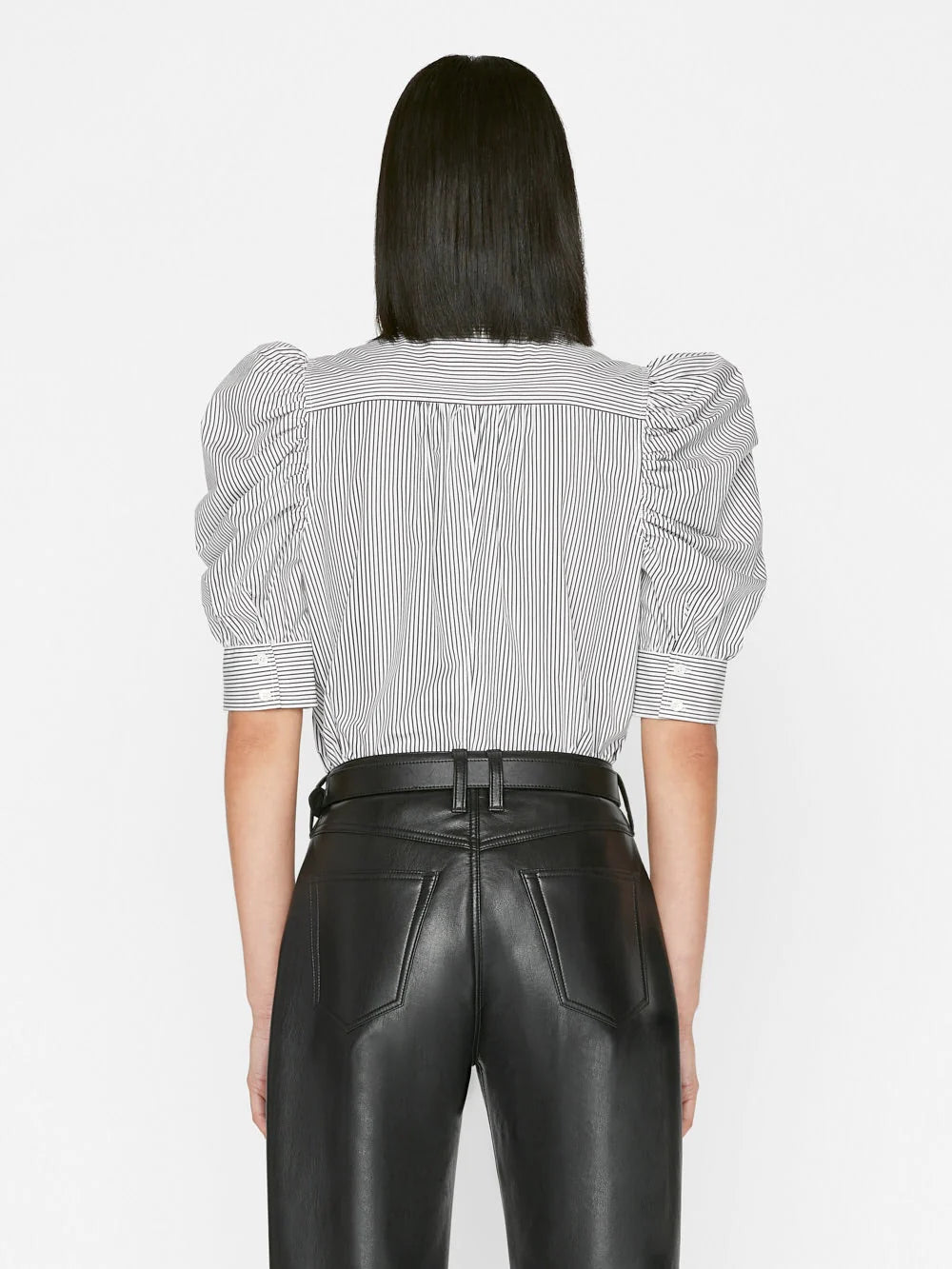 Frame Ruched Puff Sleeve Shirt in Noir Multi size M