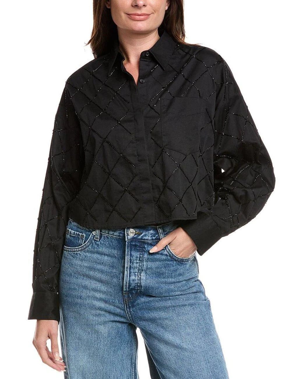 Rag & Bone Beatrice Embroidered Cropped Shirt Black size XS