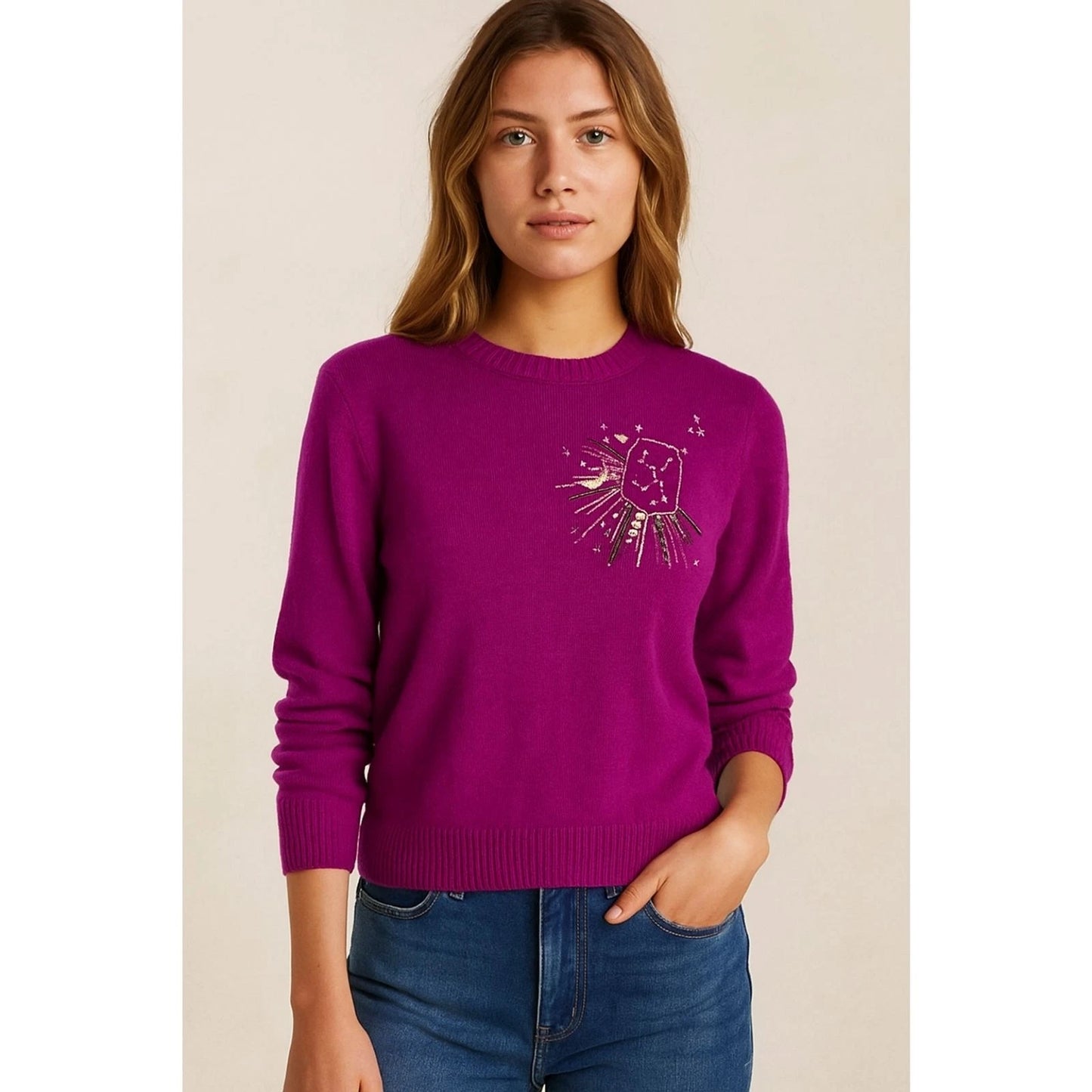Le Lion Merino Wool Sweater Virgo Zodiac Constellation size XS
