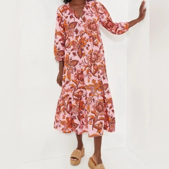 Tuckernuck Sunset Chintz Salty Paloma Pink Paisley Kaftan Maxi Dress size XXXL