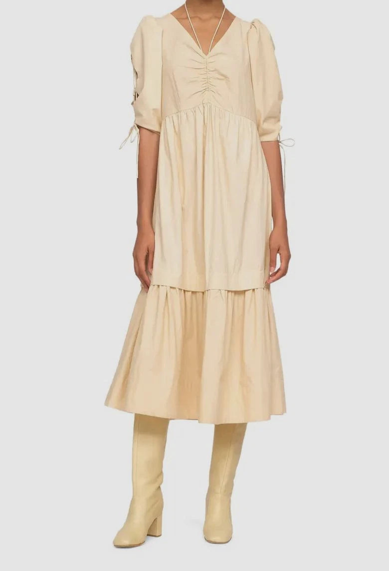 Sea New York Sia Lace-up Sleeve Midi Dress in Beige size M