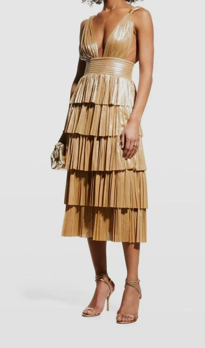 Bronx & Banco Florence Light Gold Midi Dress size M