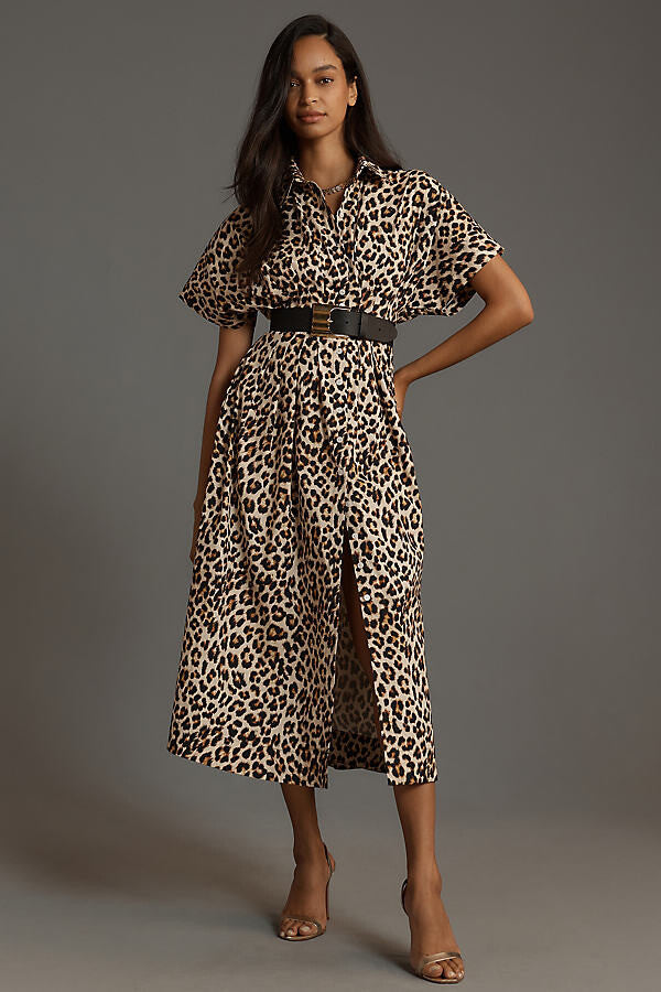 Anthropologie The Tobie Button-Front Pleated Shirt Dress by Exquise size S