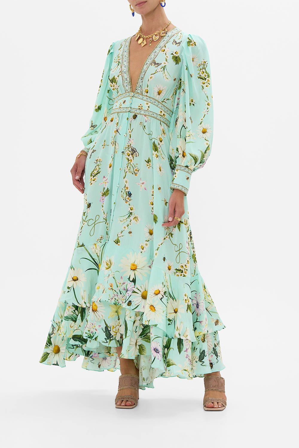 Camilla Long Button Front Dress in Floral Freefall size S