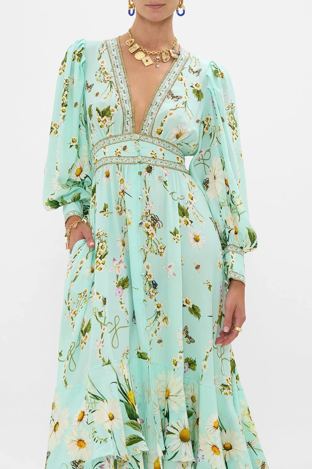 Camilla Long Button Front Dress in Floral Freefall size S