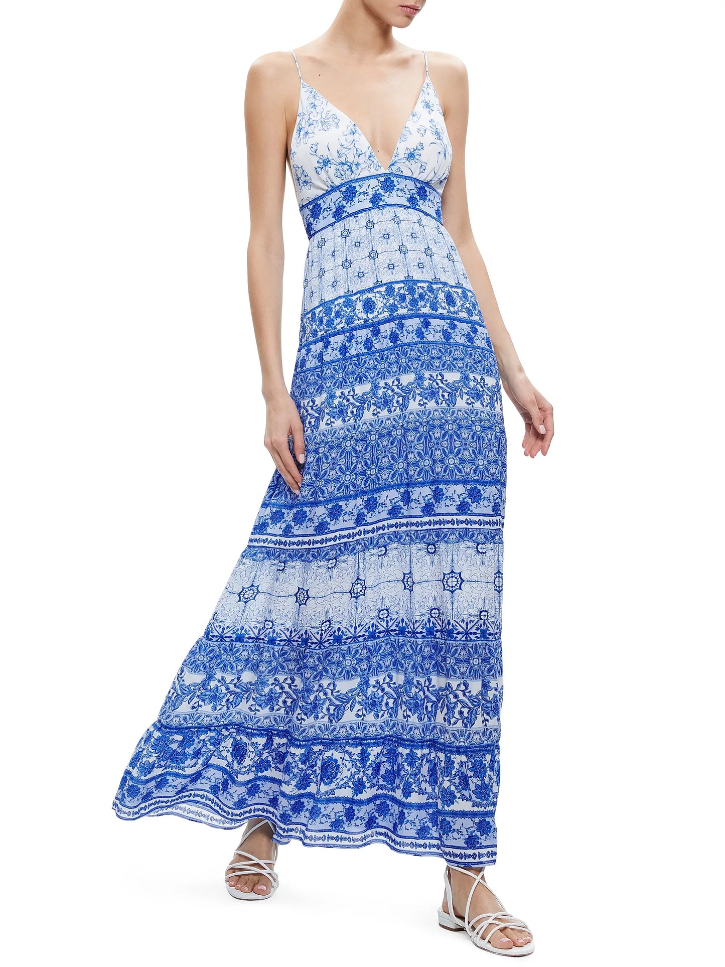 Alice and Olivia Karolina Chiffon Floral Maxi Dress In Blue size 4