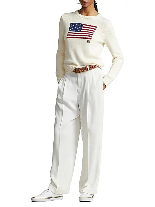 Polo Ralph Lauren Cream Flag Cotton Crewneck Sweater size L