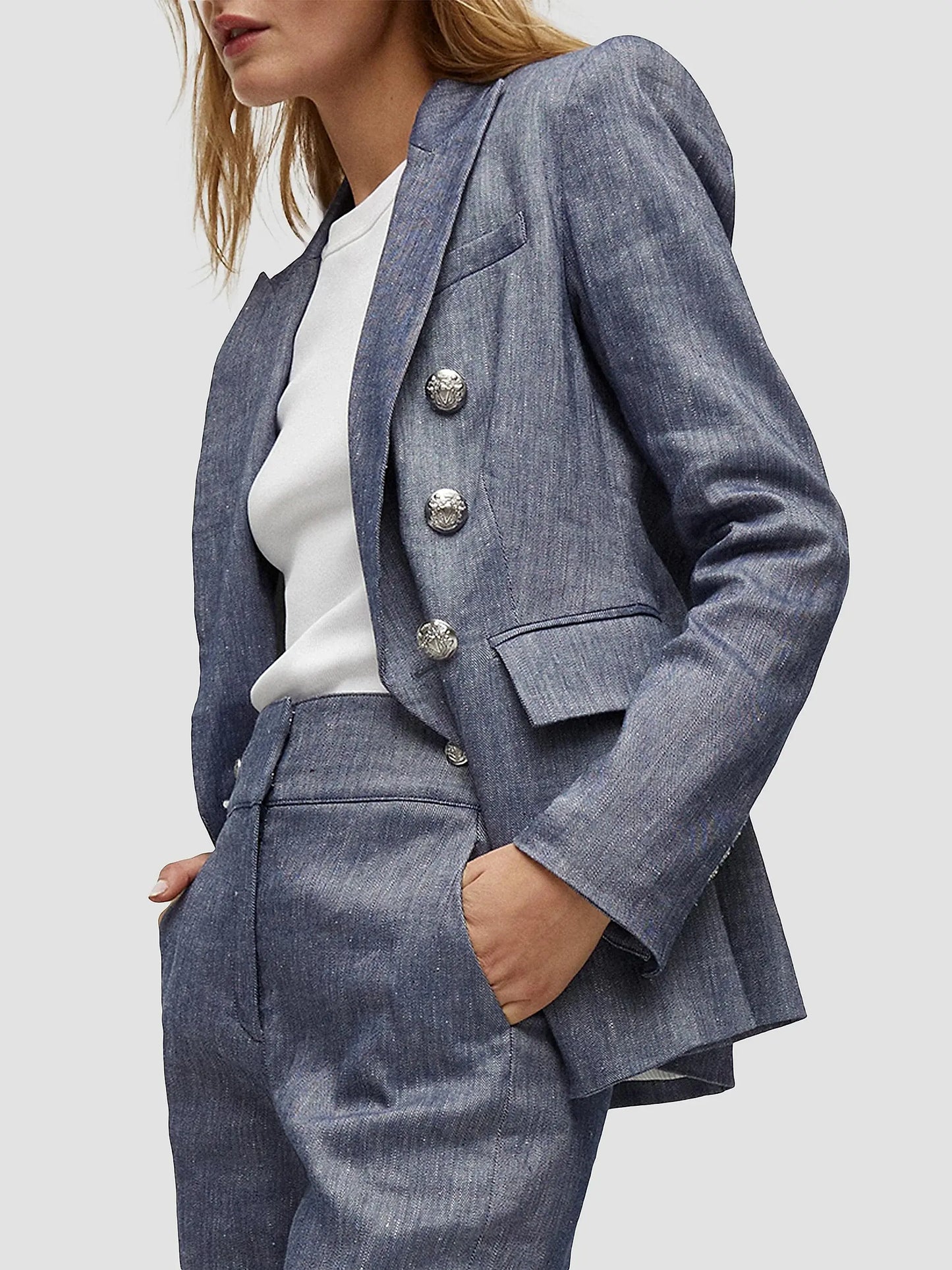 Veronica Beard Miller Linen Blend Dickey Jacket Blue Melange size 10