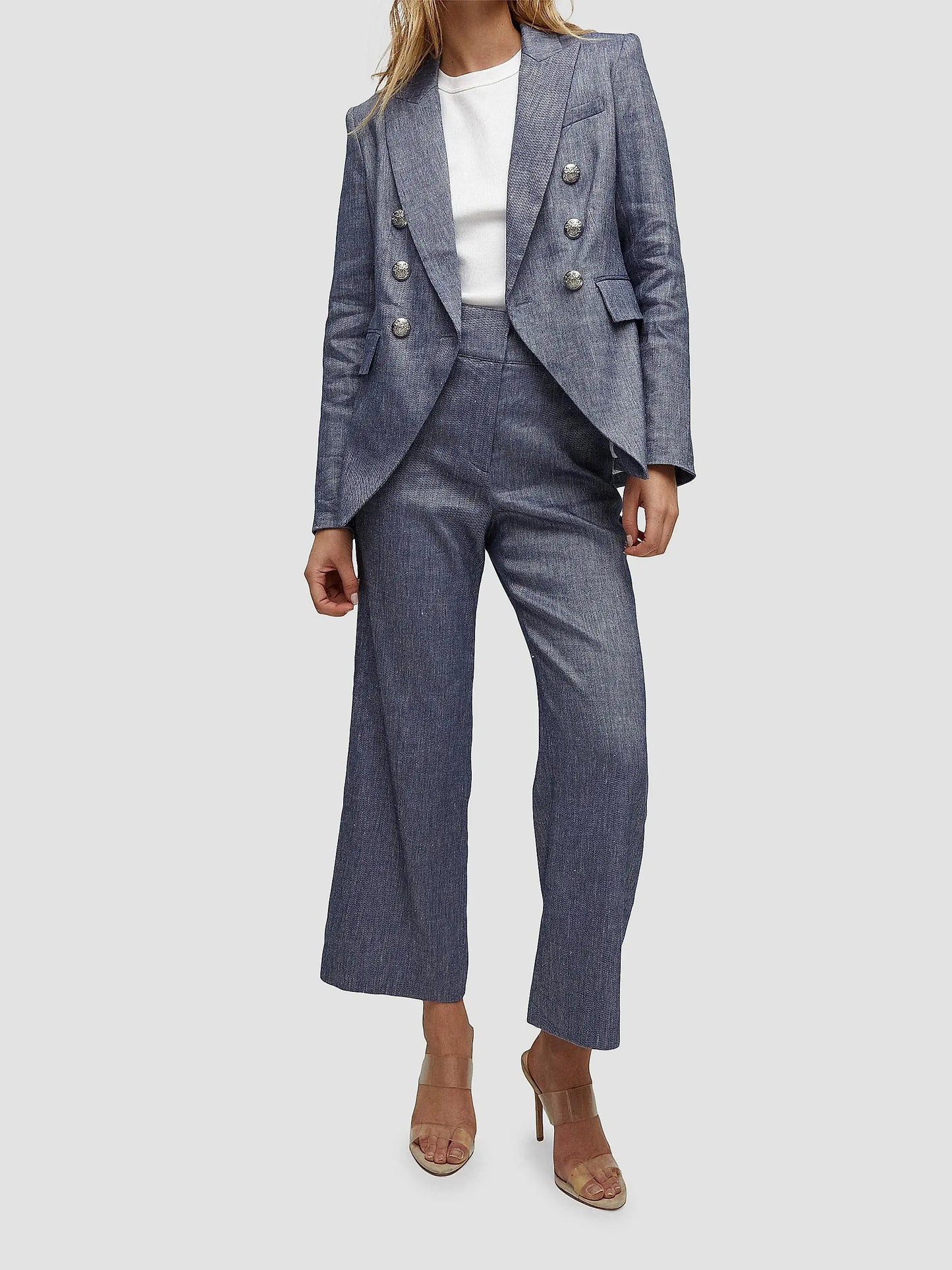 Veronica Beard Miller Linen Blend Dickey Jacket Blue Melange size 10