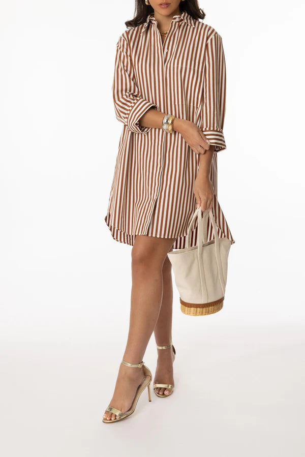 TWP Morning After Shirt Dress Brown Stripe size L