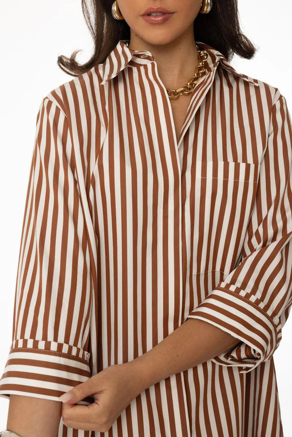 TWP Morning After Shirt Dress Brown Stripe size L