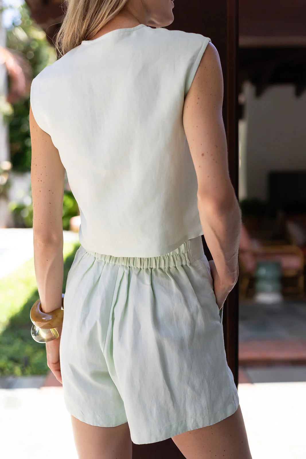Julia Amory Blair Linen Top and Cabana Shorts in Pistachio size M