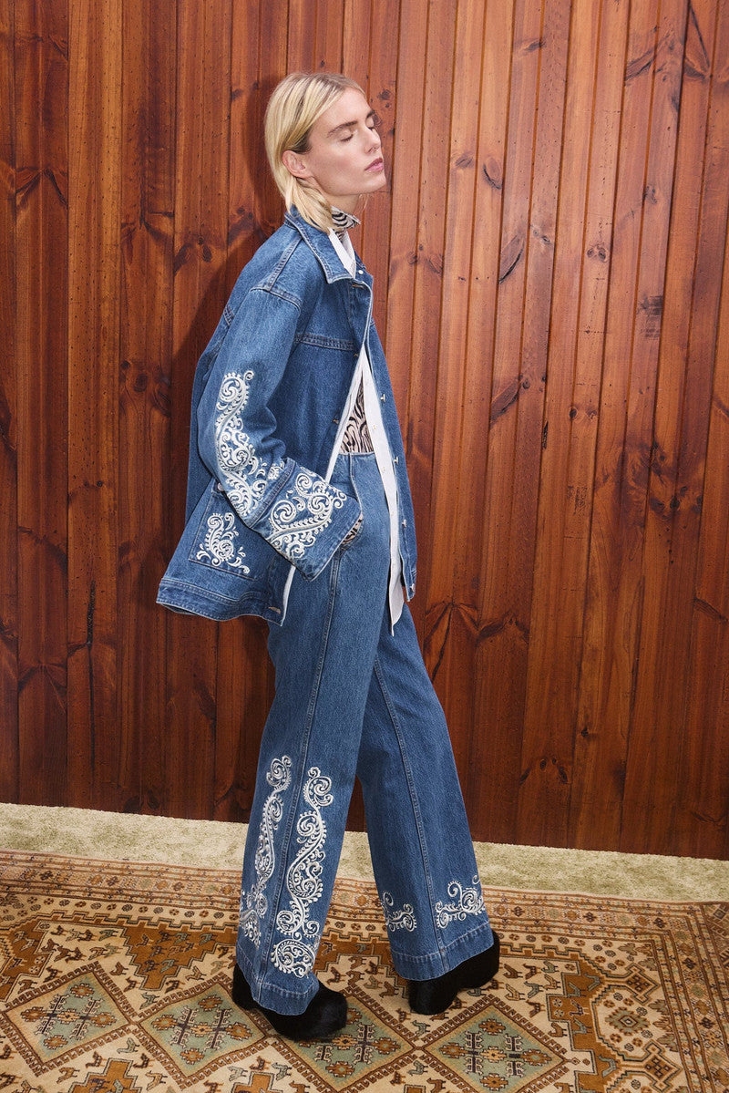 Alemais Jacones Embroidered Denim Jacket size AU 12 US 8