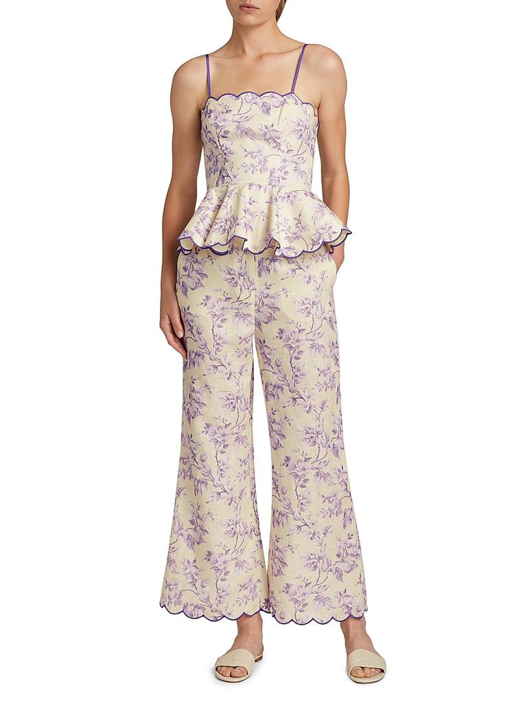 Zimmermann Halliday Floral Linen Peplum Top with Halliday Pants size 2 US 8