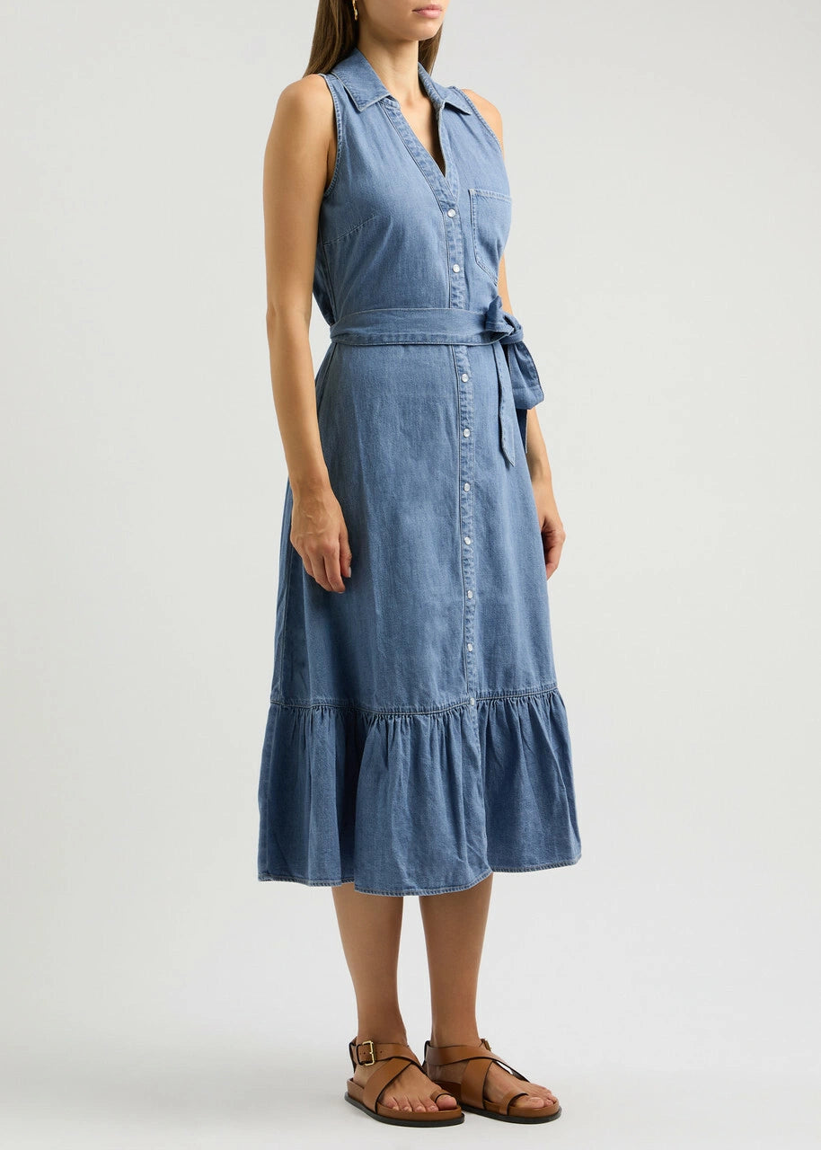 Veronica Beard Edwina Sleeveless Midi Shirt Dress Denim size 0