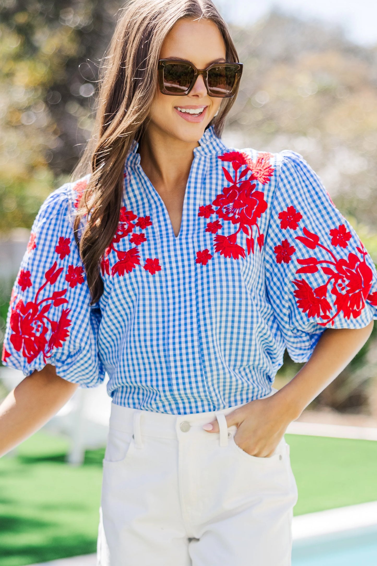 THML The Peaceful Blue Embroidered Blouse size XS