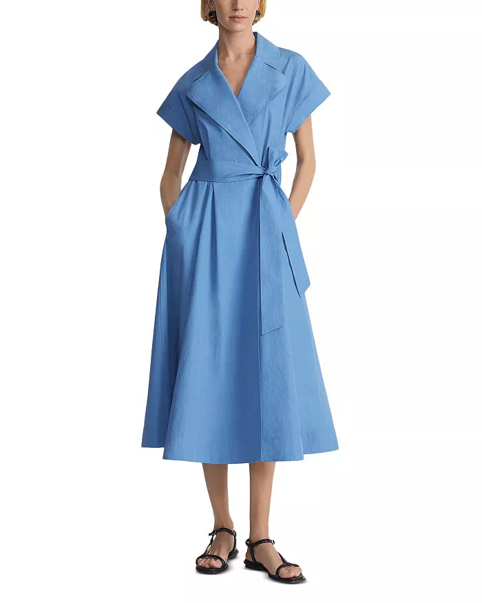 Lafayette 148 Belted Organic Cotton Poplin Midi Wrap Dress size M