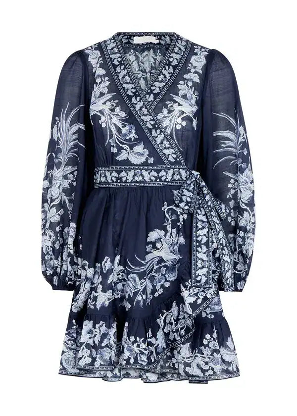 Zimmermann Aliane Floral-Print Cotton Wrap Dress size 0 US 4