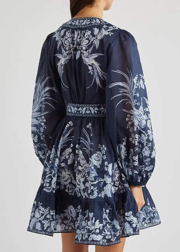 Zimmermann Aliane Floral-Print Cotton Wrap Dress size 0 US 4