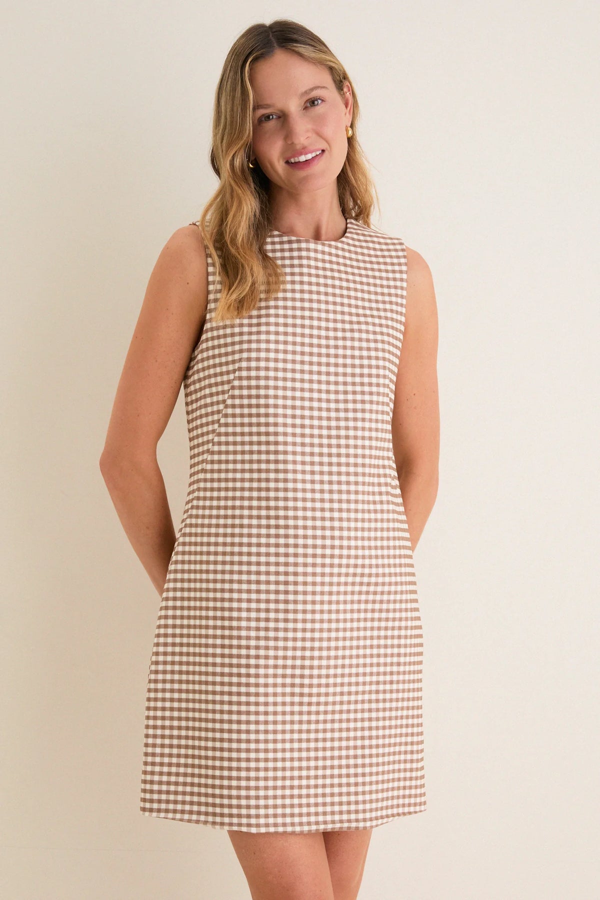 Tuckernuck Mocha Gingham Yvette Mini Dress size M