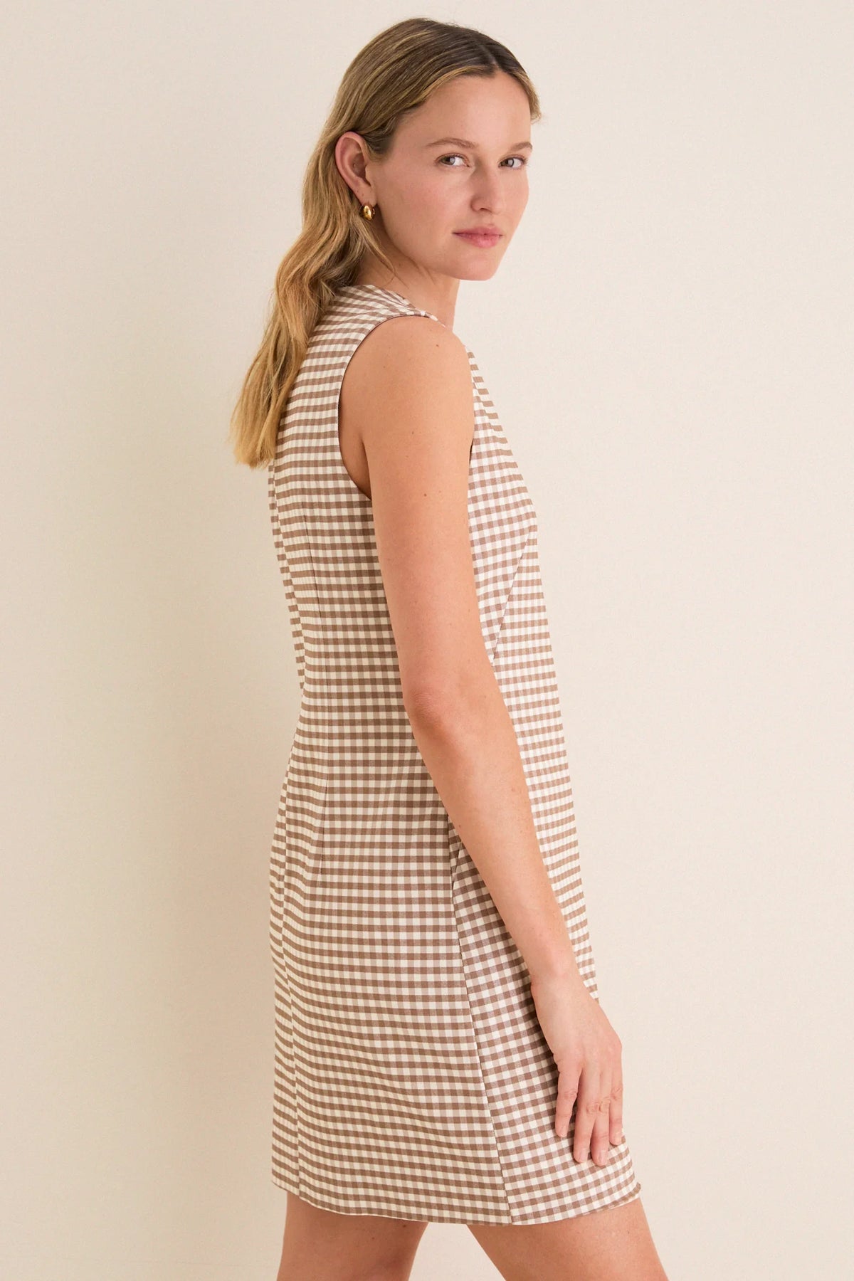 Tuckernuck Mocha Gingham Yvette Mini Dress size M