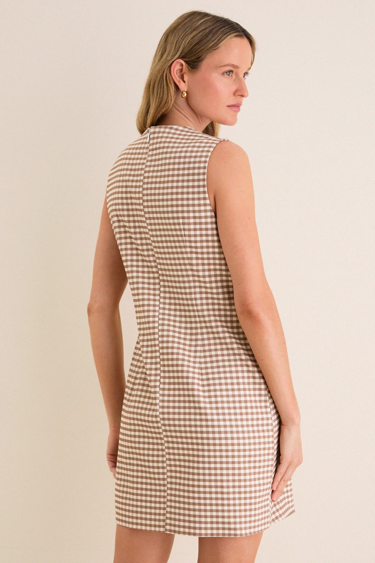Tuckernuck Mocha Gingham Yvette Mini Dress size M