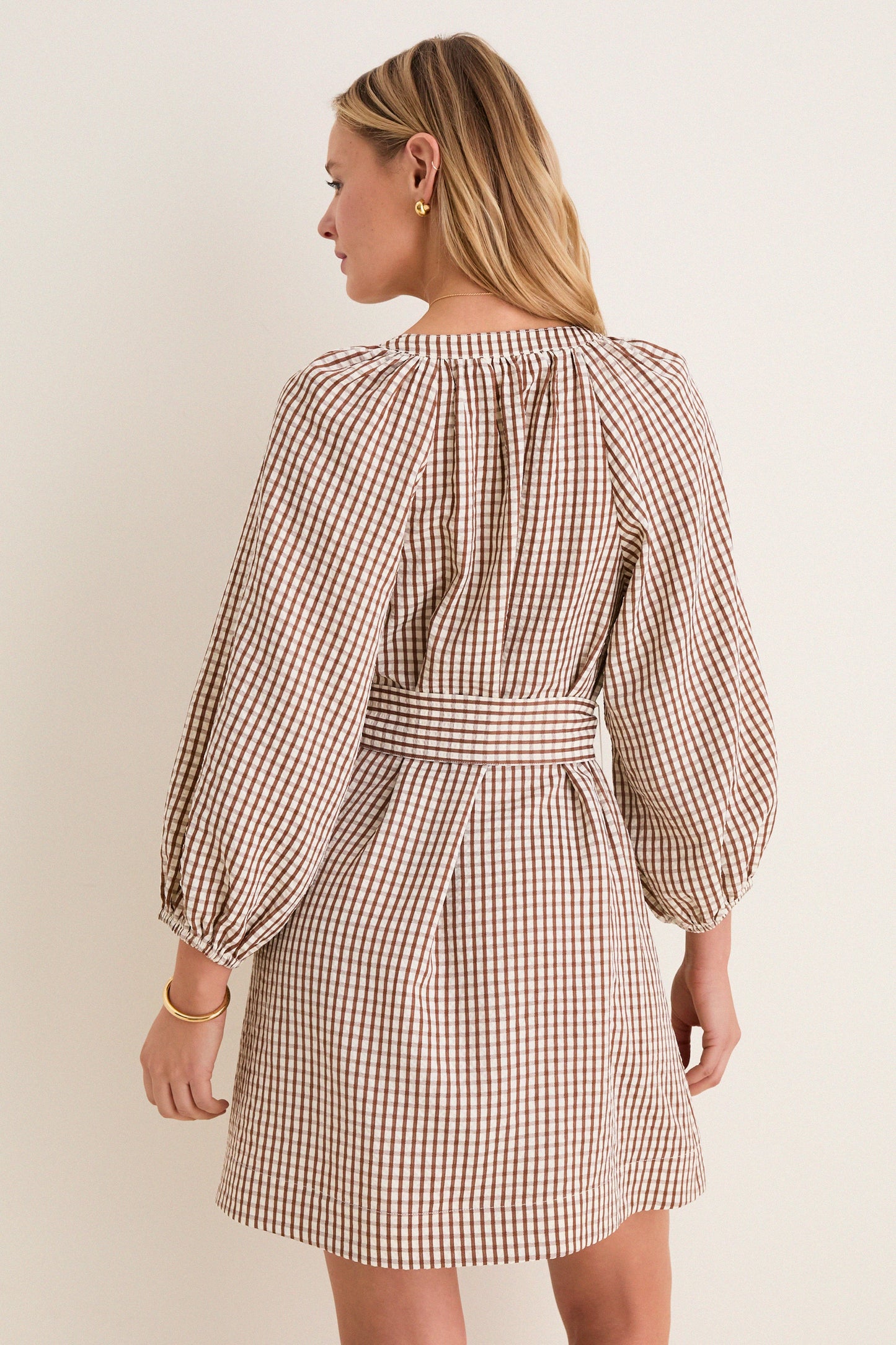 Pomander Place Harlow Mini Dress in Brown Gingham size S